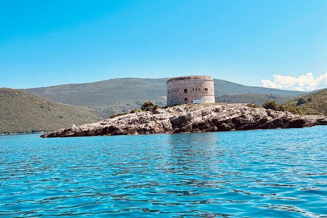 Private Blue Cave Adventure with Views of Boka Bay(up to 6pax) - Mamula from the boat: the old Alcatraz-like fort sighting